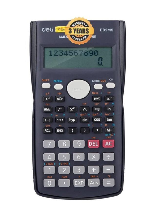 deli WD82DMS Scientific Calculator with | 3 Years Warranty | 240 Functions and 2 Line LED Display | ANS Function, Fractional Arithmetic Function – Navy