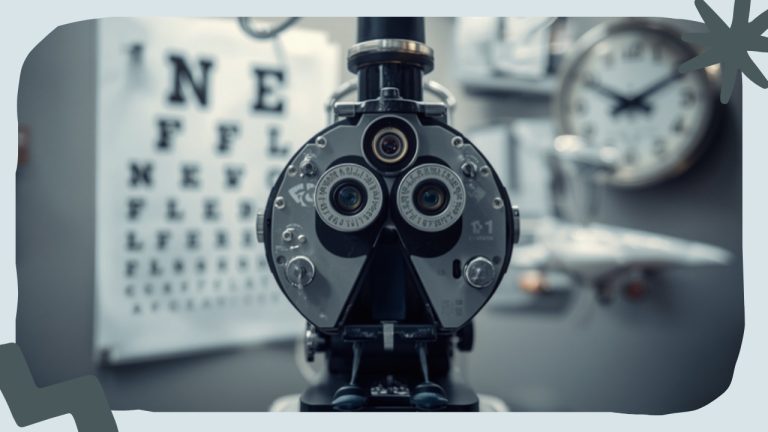 Ophthalmologist conducting a vision and colour perception test on a pilot candidate during a DGCA Class 1 aviation medical exam
