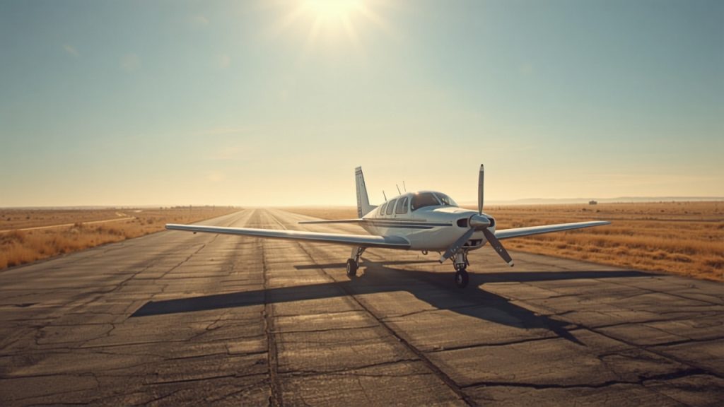 Training aircraft on a sunlit runway with heat shimmer visible above the tarmac