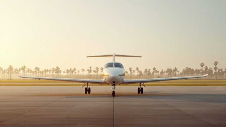 Small training aircraft on the tarmac at a Chennai airfield with clear coastal sky in the background
