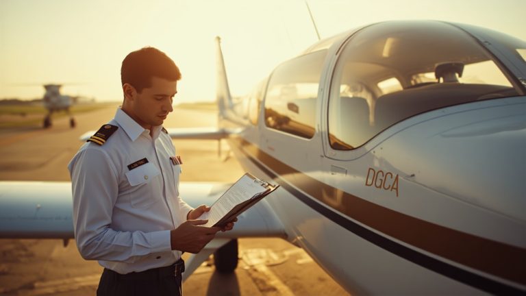DGCA official reviewing aircraft documents during a routine ramp check
