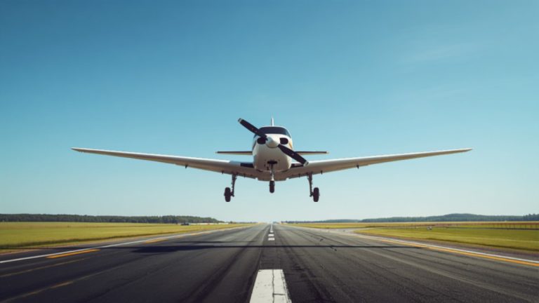 Training aircraft climbing away from the runway during a go-around maneuver